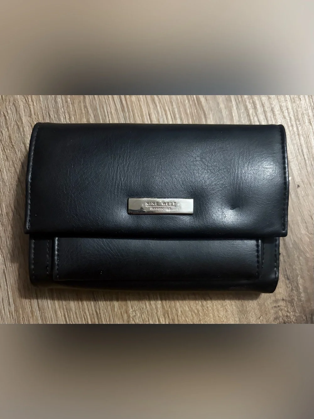 Nine West - Black Leather Wallet with Metal Logo Plate